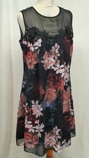 Dorothy Perkins Showcase Multi on Black Floral Chiffon Feel Dress Size 14 - 413