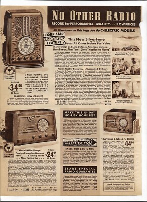 1937 Sears Catalog Ad Pages Silvertone Electric Radio Table