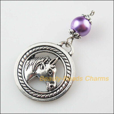 20 HORSE CHARMS PENDANT BRIGHT TIBETAN SILVER 19mm 3D C160