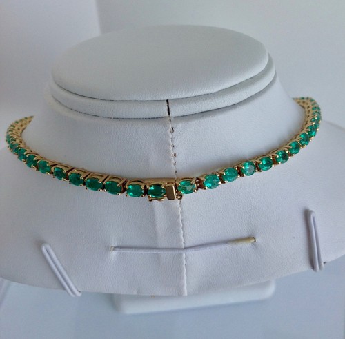 23.00 Carats AAA Natural Colombian Emerald Tennis Graduated Necklace 18K Y.G - Picture 12 of 13