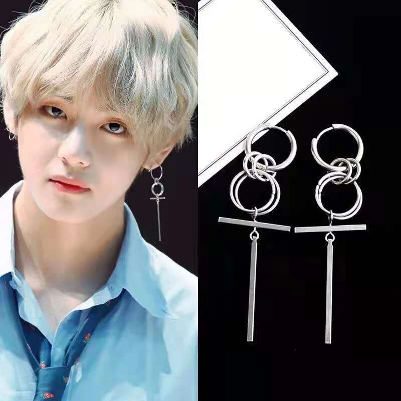 BTS 1Pair Kpop V Style Earrings For Women Men Stainless Steel Cylinder Earring