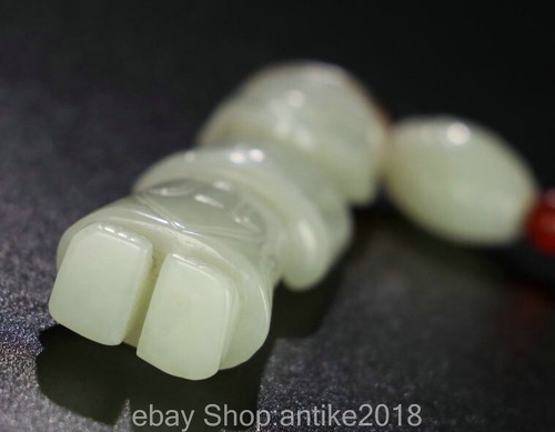 3.6" Old Chinese Natural Hetian White Jade Carving People Statue Pendant - Picture 8 of 9