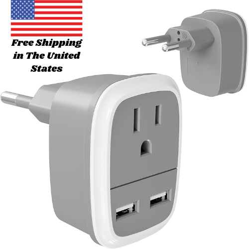 European Travel Plug Adapter 2 USB Ports Wall Power Plug Outlet US to EU