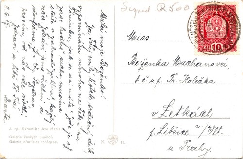 Ave Maria J Roar Skramlik Gallery of Czech Artists Postcard Czech writing - Picture 2 of 2