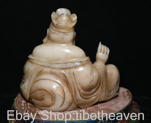 Estatua de Buda Maitreya Feliz Feng Shui Tallada en Piedra Shoushan China Antigua 5.6" - Imagen 11 de 11
