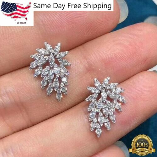 Magnifique boucle d'oreille clouée argent zircon cubique pour femmes bijoux en laboratoire-créée - Photo 2/4