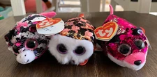 New! 2019 TY Teeny Tys ZOEY Zebra, CHECKS Owl & JEWEL Fox 4" FLIPPABLE SEQUINS