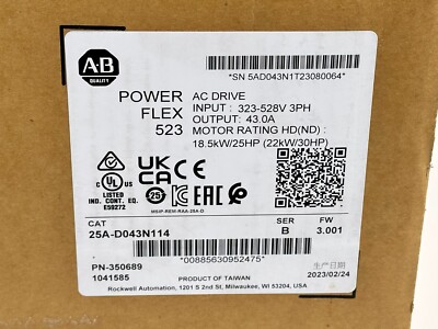 NEW 25A-D043N114 Allen-Bradley PowerFlex 22kW 30Hp AC Variable Frequency Drives