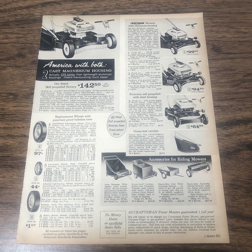 1966 Craftsman Tools Ad Sears Catalog Page Riding Lawn Mowers Propelled