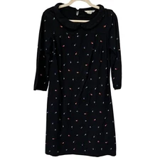 Boden Leaf Print Shift Dress Women 8R Black Peter Pan Collar Mini Career Preppy