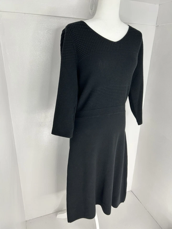 Talbots Black Fitted Sweater Dress Size Medium Dark Academia Office Classic LBD - Image 3 of 4