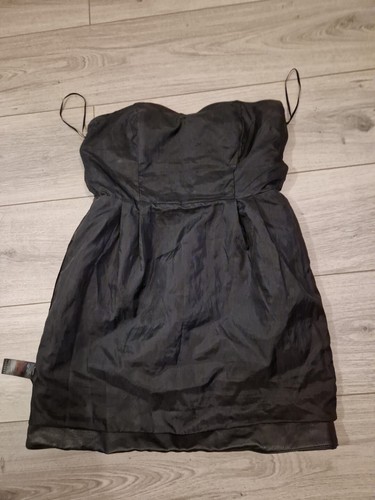 Topshop Black Faux Leather Strapless Bustier Dress Size 10 - Picture 9 of 17
