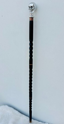 Sliver Skull Head Handle Victorian Handcrafted Wooden Walking Stick Cane Gift - Picture 6 of 10