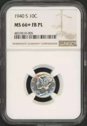 1940-S 10¢ Mercury Silver Dime (NGC MS 66+ FB PL)