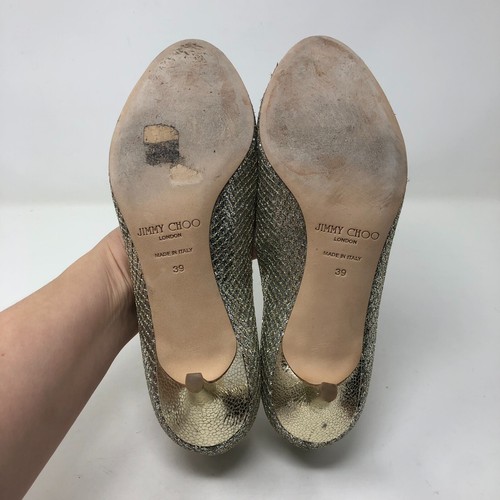 Jimmy Choo Metallic Isabel Champagne Glitter Peep Toe Pumps Womens 8 39 - Picture 6 of 17