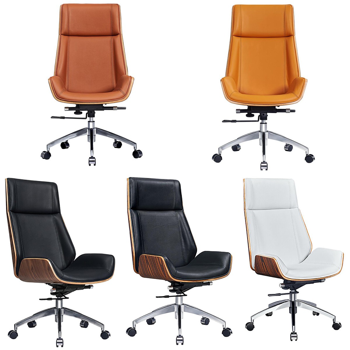 Genuine Leather Ergonomic Office Chair Swivel Armless Seat High