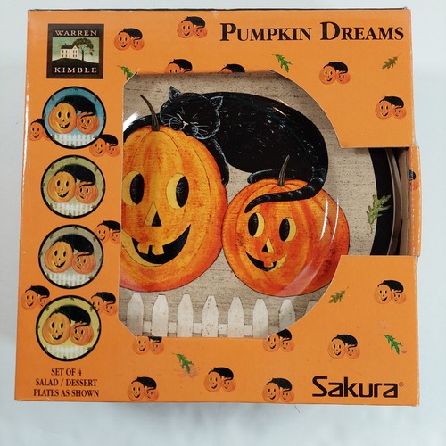 Vintage Warren Kimble Pumpkin Dreams Fall Halloween Salad Dessert Plates - Picture 2 of 10