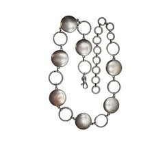 Belt BOHO Circular Silver Tone Chain Waist/Hip Alternating Disc Open Circles