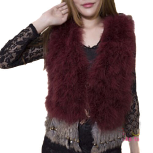 Girl's Real Ostrich Feather Fur Vest Coat Winter Warm Waistcoat With Pendant - Picture 22 of 23