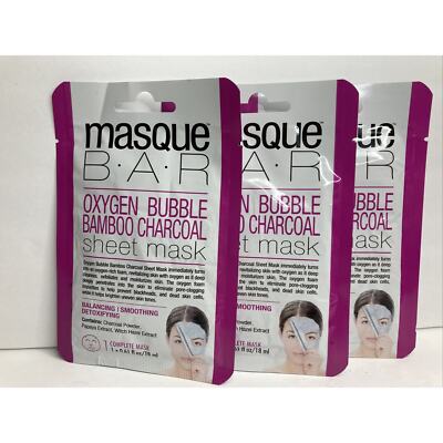 Masque Bar Oxygen Bubble Bamboo Charcoal Facial Sheet Mask Smoothing Lot of 3