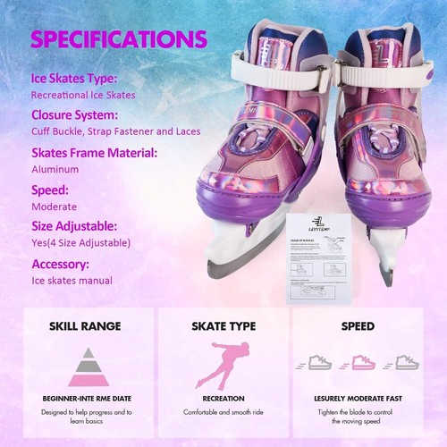 Adjustable Ice Skates for Kids Boys Girls, Blades Iceskates Ages 3-12, Pink - Picture 5 of 7