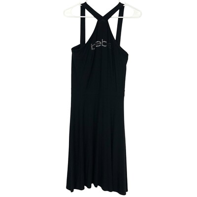 Bebe Black Sleeveless Pullover Midi Bodycon Dress Size L w/Logo