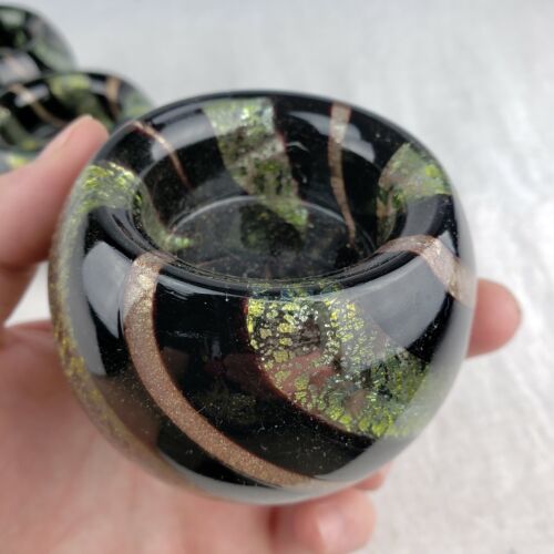 Set of 3 Art Glass Round Opalescent Votive Candle Holders Handmade Hand Blown - Picture 3 of 11