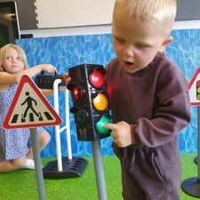 Road Safety Signs, Traffic Light Signal & Parking Barrier Sets - 26 Inch Tall