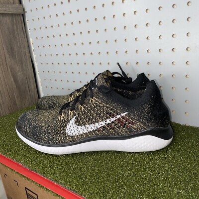 Nike Mens Free RN 2018 Flyknit Running Shoe 942838 005 Black Gold