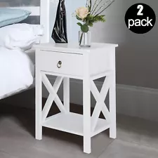 Set of 2 Modern Wood Nightstand End Table Bedroom Storage Side Bedside W/Drawer