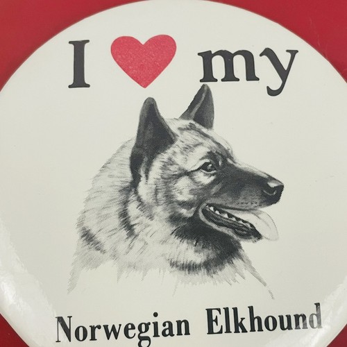 Vintage I Love My Norwegian Elkhound Pinback Button Strand Enterprises 1980 Dog - Picture 2 of 5