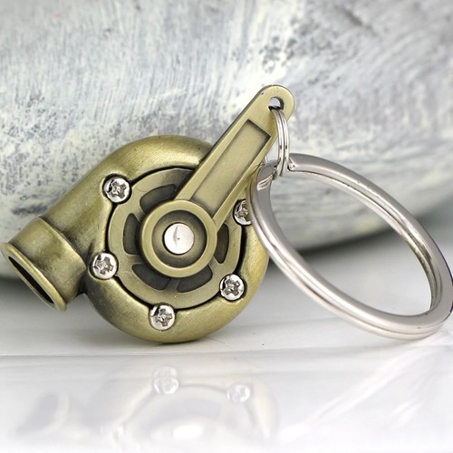 TURBO KEYCHAIN Turbocharger Blow into spinning Turbine Key Chain - BRONZE USA - Picture 4 of 6