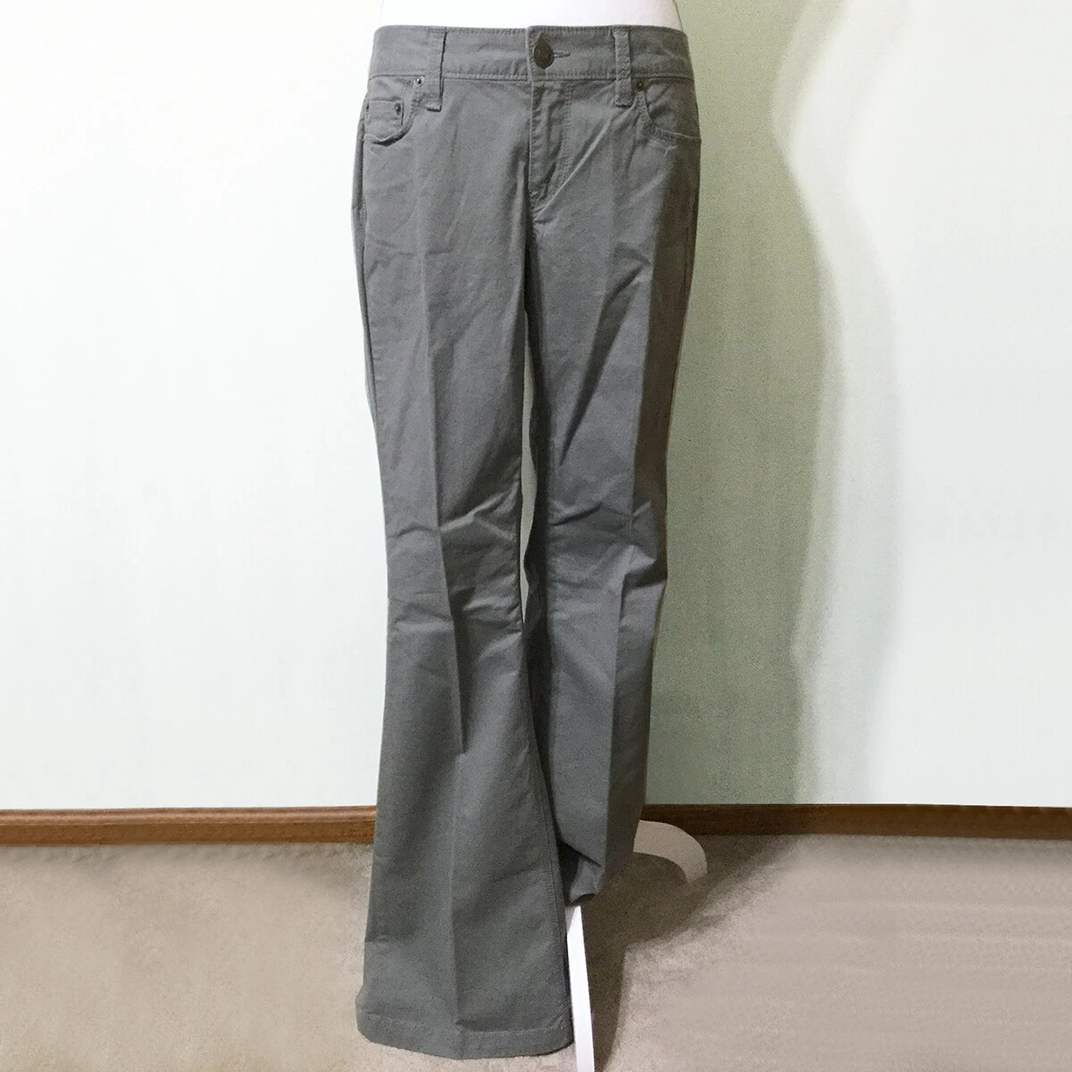 LOFT Modern Flare Chinos Pants 6 Women's Green Grey Mid Weight Cotton