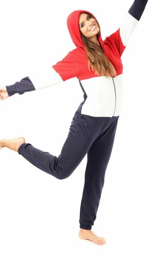 Damen Erwachsene 1Onesie Pyjama Damen Fleece Kapuze Overall Reißverschluss Azteken Playsuit - Bild 29 von 30