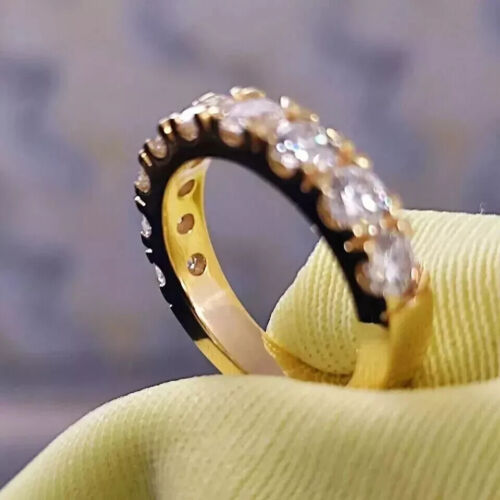 14k Yellow Gold Finish 2Ct Round Lab Created Diamond Eternity Wedding Band Ring - Picture 4 of 4