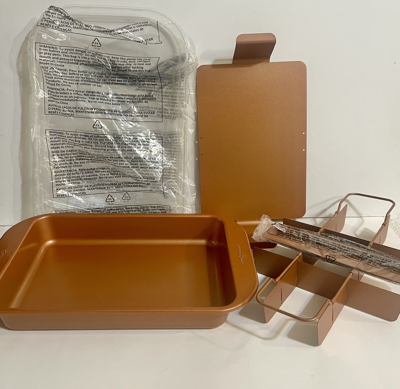 Copper Chef Bake & Crisp Pan Brownie Roasting Pan 4 Piece Set Non Stick