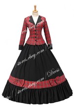 Civil War Victorian Cotton Satin Tartan Red And Black Evening Gown Long Dress