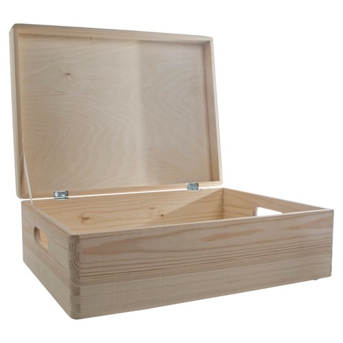 Large Wooden Storage Box With Lid Handles / Toy Trunk To Decorate 40x30x14 cm - Picture 2 of 9