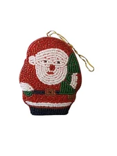 1 Vtg See’s Candy Shop Santa Beaded Satin Candy Gift EMPTY Box Ornament