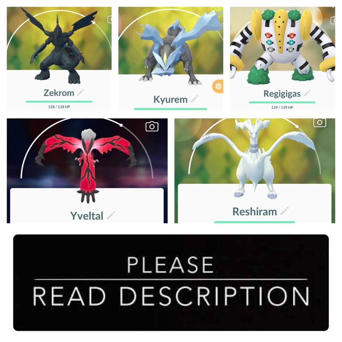 Reshiram, Zekrom, Kyurem, Yveltal, Regigigas - Pokemon Go