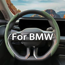 Nappa Leather 2pcs Segmented Steering Wheel Cover For Bmw Green 14.5-15