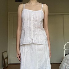 100% Cotton Prairie Lace Tank Lace Trim Size 4 / S American Eagle Outfitters