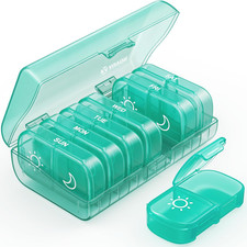 XL Weekly Pill Organizer 2 Times a Day, Pill Box 7 Day with One-Side Large Openi