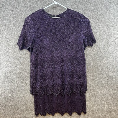 Brilliante By J.A. Women's Formal Dress Size 2X Purple Short Sleeve Floral