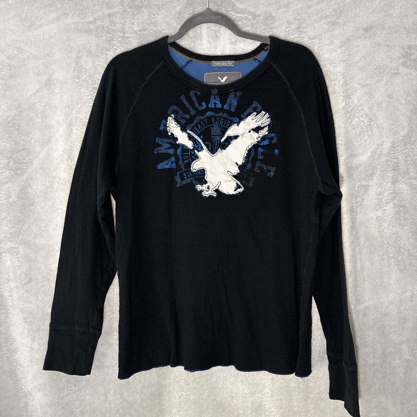 American Eagle Men’s Large Vintage Fit Distressed Long Sleeve Shirt Embroidered