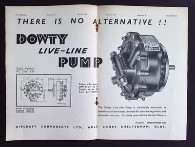 Original 1940 doppelseitige Werbung - Dowty Live-Line Pumpe - Flugzeugkomponenten Lt