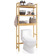 SMIBUY Bathroom Storage Shelf, Bamboo Over-The-Toilet Organizer Rack,