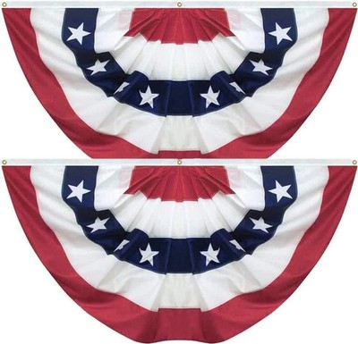 Pleated Fan Flag 2 Pack Patriotic American Bunting Flags for 4Th of July/Preside