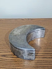 Pewter Half Moon Dish Trinket Jewelry Lined 4.75 X 2 X 1.5 Royal Blue Inside 