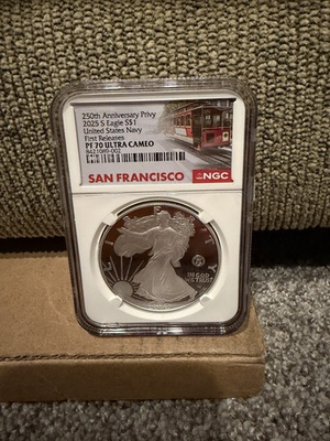 #ad 2025 S Silver Eagle Navy 250th Anniversary Privy NGC PF70 First Release FR 250 $324.88